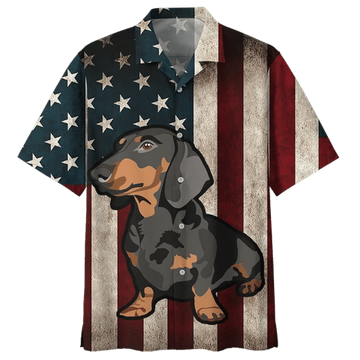 Classic Flag Dachshund Watercolor Design Hawaiian Shirt