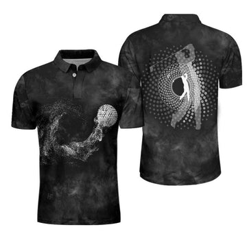 Classic Golf Ball On Smoke Background Polo Shirt, Geometric Circle Dot Graphic Polo Shirt, Best Golf Shirt For Men