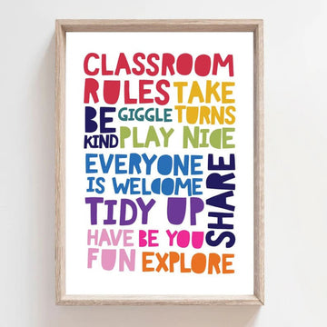 Classroom Rules, Take Turns Be Kind Play Nice Everyone Is Welcome Poster and Canvas