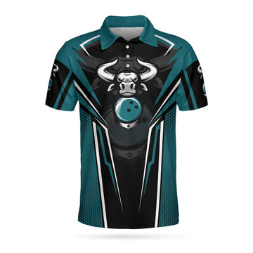Clean Sweep Bowling Bull Short Sleeve Polo Shirt, Digital Bowling Alley Polo Shirt, Best Bowling Shirt For Men