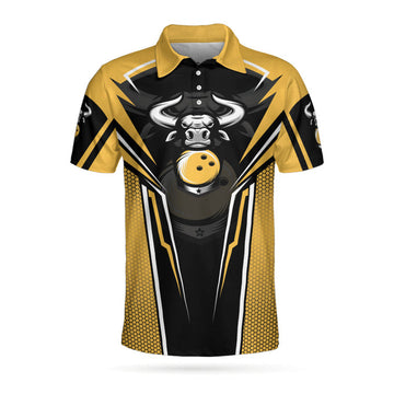 Clean Sweep Yellow Bull Bowling Short Sleeve Polo Shirt, Digital Bowling Alley Polo Shirt, Best Bowling Shirt For Men