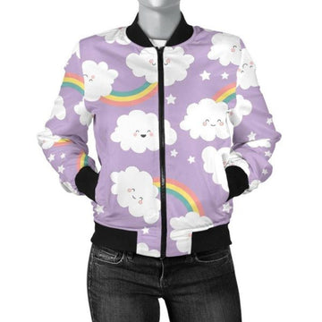 FUNSTUFFPRINT Cloud Smile Pattern Print Women Casual 3D Bomber Jacket