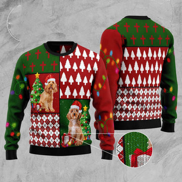 FUNSTUFFPRINT Cockapoo Hohoho Ugly Christmas Sweater, Christmas Sweater, Ugly Sweater, Funny Xmas Sweaters Ugly Sweater