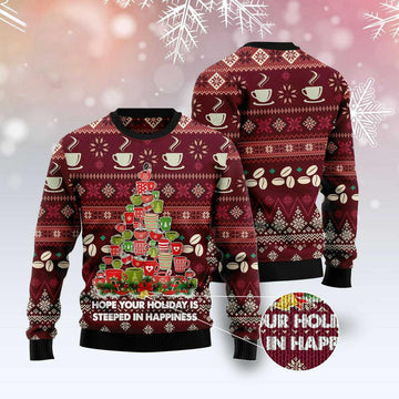 FUNSTUFFPRINT Coffee Christmas Tree Ugly Christmas Sweater, Xmas Tree Sweater, Christmas Sweater Ugly Sweater