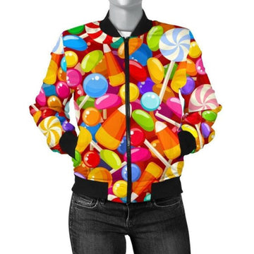 FUNSTUFFPRINT Colorful Candy Pattern Print Women Casual 3D Bomber Jacket