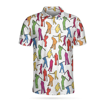 Colorful Male Golfer Short Sleeve Polo Shirt, White Silhouette Polo Shirt, Best Golf Shirt For Men