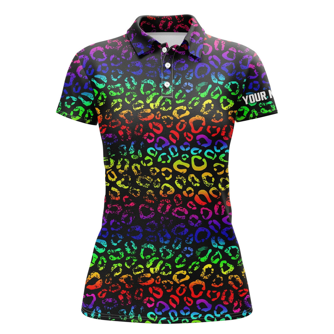 Custom Colorful Neon Rainbow Leopard Custom Womens Golf Polo Shirts, Team Golf Shirt Gift For Golf Lovers, Best Gift For Women