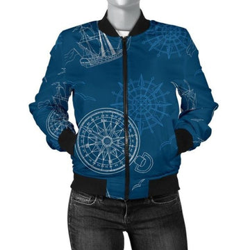 FUNSTUFFPRINT Compass Direction Pattern Print Women Casual 3D Bomber Jacket