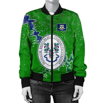 FUNSTUFFPRINT Connecticut Christmas Coat Of Arms Women Bomber Jacket Style 3D Bomber Jacket