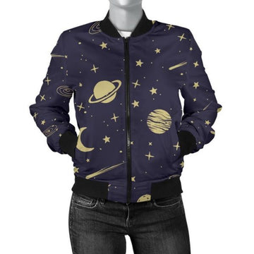 FUNSTUFFPRINT Constellation Pattern Print Women Casual 3D Bomber Jacket