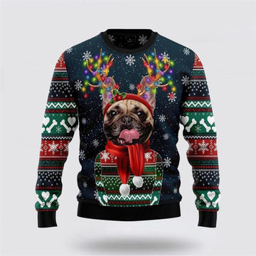 FUNSTUFFPRINT Cool French Bulldog Ugly Christmas Sweater For Men And Women, Gift For Christmas, Best Winter Christmas Outfit Ugly Sweater