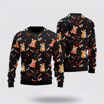 FUNSTUFFPRINT Corgi Dog Merry Xmas Pattern Ugly Christmas Sweater For Men And Women, Gift For Christmas, Best Winter Christmas Outfit Ugly Sweater