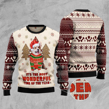 FUNSTUFFPRINT Corgi The Most Beautiful Time Ugly Christmas Sweater, Dog Ugly Christmas Sweater, Ugly Dog Sweaters Ugly Sweater