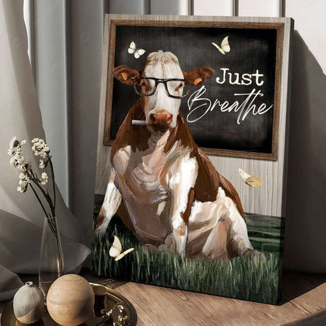 Cow Teacher, Cow Poster, Just Breathe Poster and Canvas