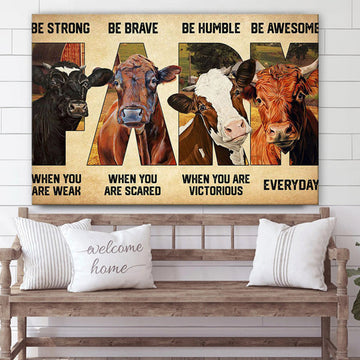 Cow Be Strong When You Are Weak Canvas Wall Art - Christian Canvas Wall Decor - Bible Verse Wall Art Canvas - Farmer Gift