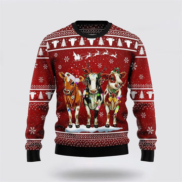FUNSTUFFPRINT Cow Christmas Ugly Christmas Sweater – Sweater Gifts For Pet Lover Ugly Sweater