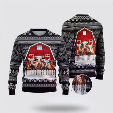 FUNSTUFFPRINT Cow Farm Ugly Christmas Sweater, Farm Sweater, Christmas Gift, Best Winter Outfit Christmas Ugly Sweater
