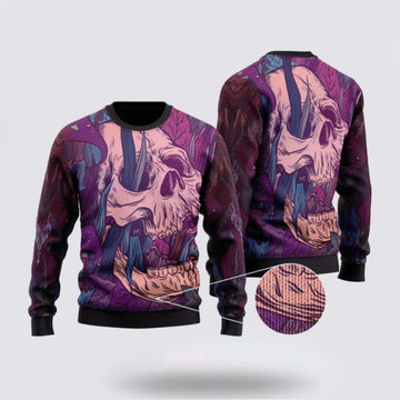 FUNSTUFFPRINT Cozy Skull Wool Christmas Ugly Sweater - Christmas Gifts For Frends Ugly Sweater