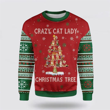 FUNSTUFFPRINT Crazy Cat Lady Christmas Tree Ugly Christmas Sweater For Men And Women, Best Gift For Christmas, Christmas Fashion Winter Ugly Sweater