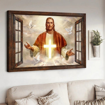 Cross Dove Come With Me Jesus Canvas Wall Art - Jesus Canvas Pictures - Christian Wall Posters