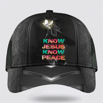 FUNSTUFFPRINT Cross Dove Know Jesus Know Peace Baseball Cap - Christian Hats for Men and Women