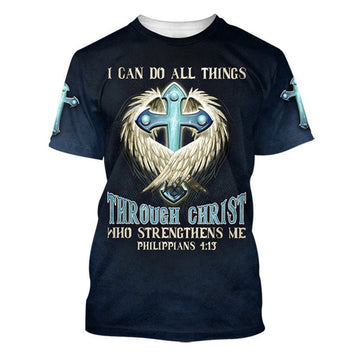 FUNSTUFFPRINT Cross I Can Do All Things Through Christ Who Strengthens Me 3D T-Shirts - Christian Shirts For Men&Women 3D T-shirt
