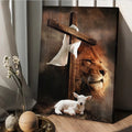 Cross Lion Drawing Lamb Of God King Of Kings Canvas Posters - Christian Wall Posters - Religious Wall Decor