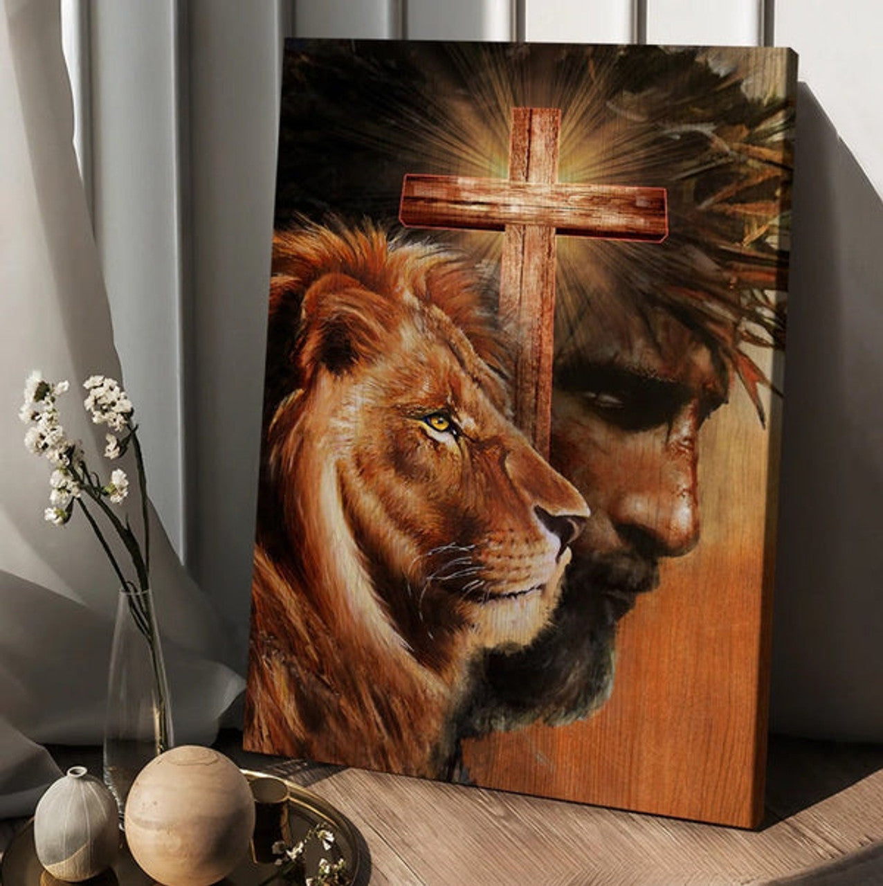 Cross The Face Of Jesus Lion King Canvas Posters - Christian Wall Posters - Religious Wall Decor