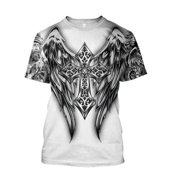 FUNSTUFFPRINT Cross With Wings Jesus Shirts - Christian 3D T-shirt