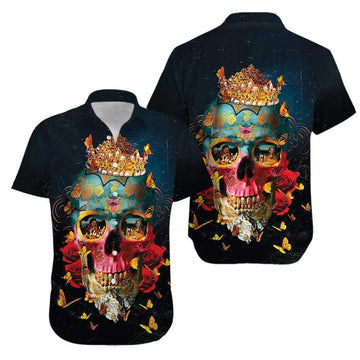 Chief Skull Motorcycle Unisex Hawaiian Shirt For Men & Women, Skull Flower Hawaiian Aloha Shirt