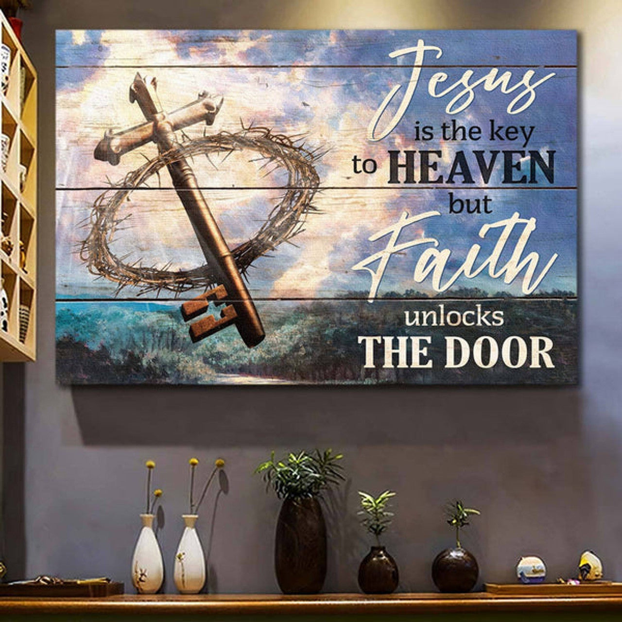 Crown Of Thorn The Holly Key Jesus Is The Key To Heaven Canvas Wall Art - Jesus Canvas Pictures - Christian Wall Posters