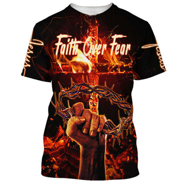 FUNSTUFFPRINT Crown Of Thorns Jesus ChrisT-Shirts - Faith Over Fear 3D All Over Printed Shirt for Men and Women 3D T-shirt