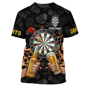 Custom With Name Dart And Beer 3D Full Printed Shirt For Best Dart Player, Dart Lover, Present To Dart Player