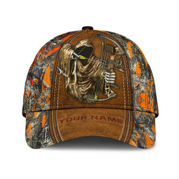 FUNSTUFFPRINT Custom Bow Hunting Classic Cap Orange Leather Camo Pattern Baseball Hunting Cap Hat