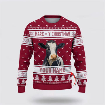 FUNSTUFFPRINT Custom Name Holstein Mare Y Christmas Ugly Sweater, Gifts For Farmers, Rural Lovers Ugly Sweater