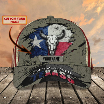 FUNSTUFFPRINT Custom With Name Texas Baseball Cap Hat - American Support Texas 3D Cap Hat - Eagle Texas Cap Hat