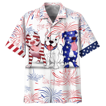 Cute Pitbull Pattern Red And Blue Funny 4th of July Happy Independece Day Hawaiian Shirt
