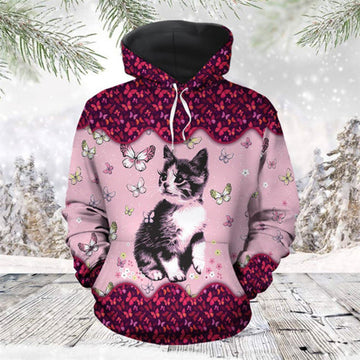 FUNSTUFFPRINT 3D Cute Cat Butterfly All Over 3D Hoodie and Zip Hoodie