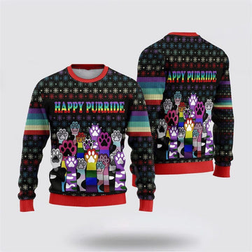 FUNSTUFFPRINT Cute Cat Paw Sweater Happy Purride Ugly Christmas Sweater For Men And Women, Best Gift For Christmas, Christmas Fashion Winter Ugly Sweater