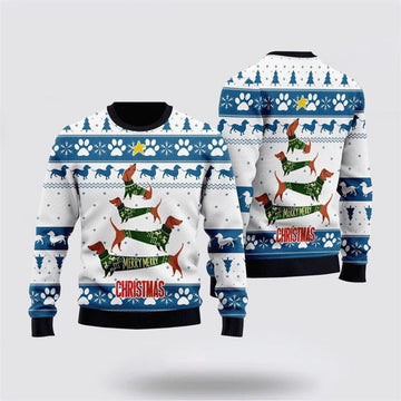 FUNSTUFFPRINT Cute Dachshund Merry Christmas Ugly Christmas Sweater For Men And Women, Gift For Christmas, Best Winter Christmas Outfit Ugly Sweater