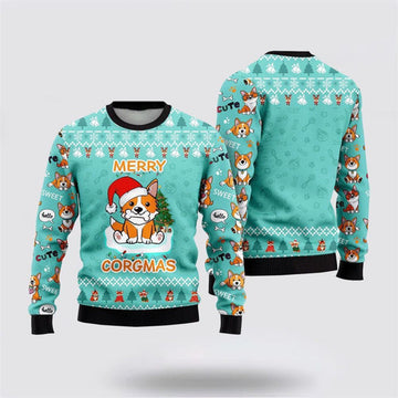 FUNSTUFFPRINT Cute Dog Merry Corgmas Ugly Christmas Sweater For Men And Women, Gift For Christmas, Best Winter Christmas Outfit Ugly Sweater