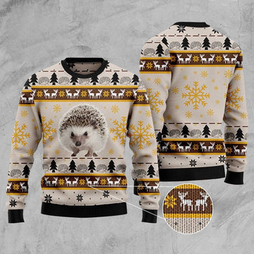 FUNSTUFFPRINT Cute Hedgehog Ugly Christmas Sweater, Christmas Sweater, Ugly Sweater, Funny Xmas Sweaters Ugly Sweater