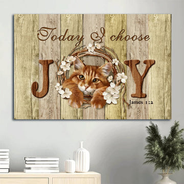 Cute Maine Coon Cat Lovely Cherry Blossom Canvas Today I Choose Joy Canvas Wall Art - Christian Wall Decor