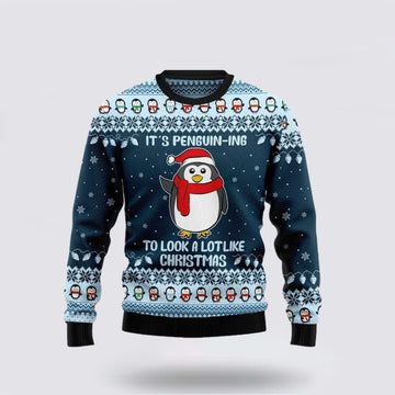 FUNSTUFFPRINT Cute Penguin Ugly Christmas Sweater – Sweater Gifts For Pet Lover Ugly Sweater