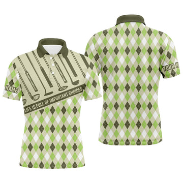 Custom Golf Men Polo Shirt - Argyle Pattern Custom Name Apparel - Personalized Gift For Golf Lover, Team, Golfer - Life Is Full Of Important Choices