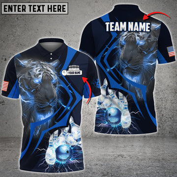 Custom Bowling And Pins Neon Tiger Multicolored Bowling Jerseys Custom Name And Team Name 3D Polo Shirt