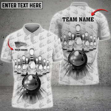 Custom Bowling And Pins Pattern Multicolored Bowling Jerseys Custom Name And Team 3D Polo Shirt