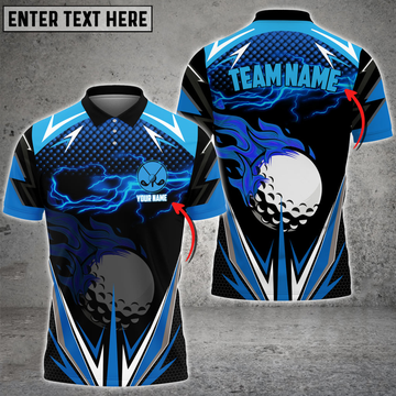 Custom Golf Blue Fire Personalized Name Team Name 3D Polo Shirt, Gift for Golfer
