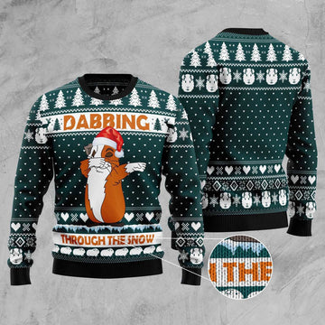FUNSTUFFPRINT Dabbing Through The Snow Guinea Pig Ugly Christmas Sweater, Christmas Sweater, Ugly Sweater, Funny Xmas Sweaters Ugly Sweater