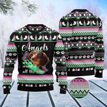 FUNSTUFFPRINT Dachshund Angel Ugly Christmas Sweater, Christmas Sweater, Ugly Sweater, Funny Xmas Sweaters Ugly Sweater
